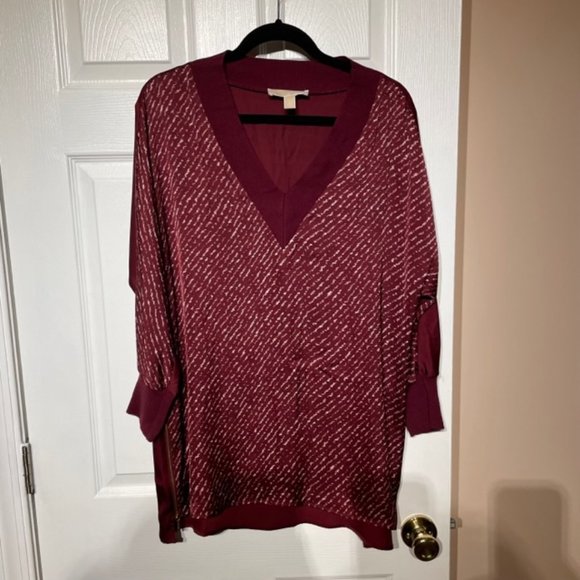 Women Michael Kors Long Burgundy Blouse -size L - Picture 1 of 11